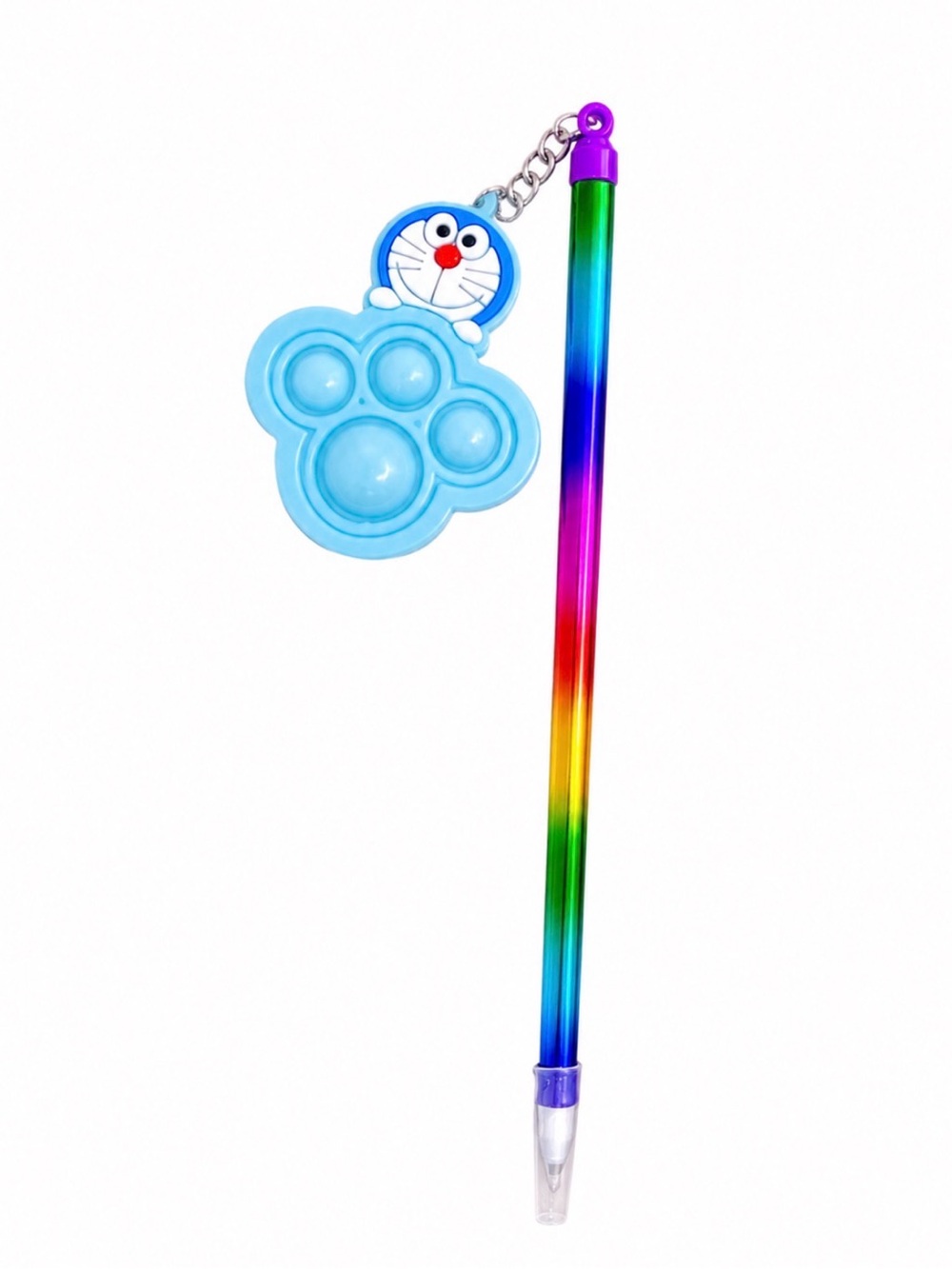 CUTE RAINBOW BARREL INK PEN WITH CARTOON CAT POP IT CHARM